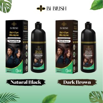 BiBlush Ammonia-Free Hair Dye Shampoo – Natural Black & Dark Brown, 400ml, For Men & Women ,No Touch to Skin